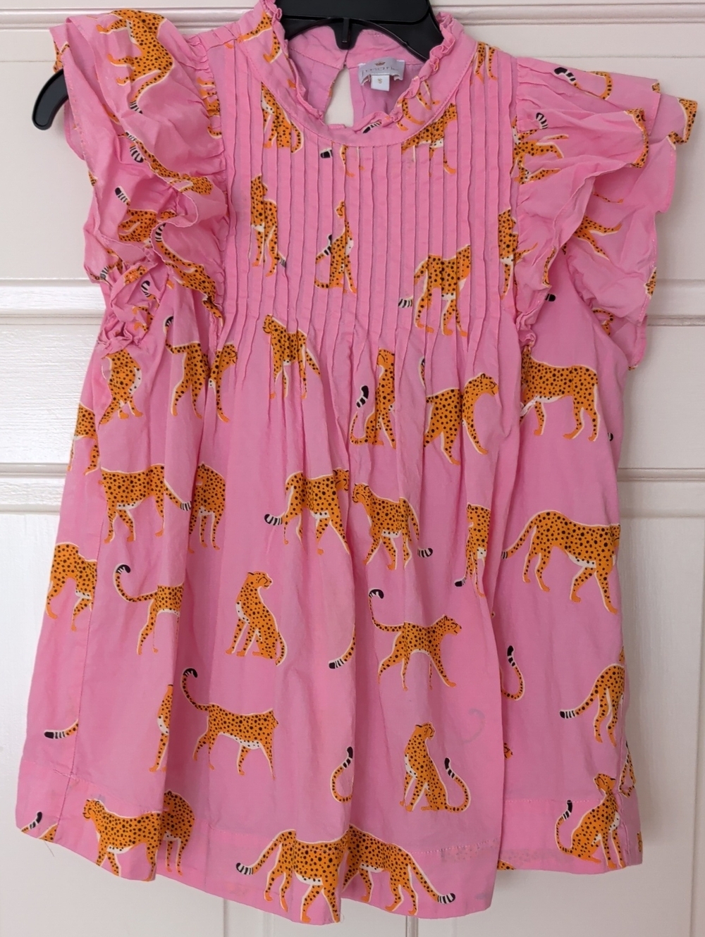 Girls' Pink Cheetah-Print Ruffle Sleeve Pajama Top